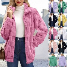Ladies Teddy Bear Fleece Fur Warm Coat Winter Jacket Zip Up Outwear PLUS SIZE UK