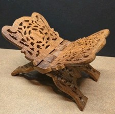 Vintage Hand Carved Solid Wood Leaf Book Rest Holder VStand Bible Cookbook India
