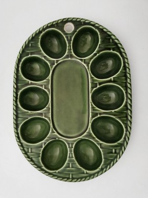 Vintage 50er 60er Eier-Platte Servierplatte für gefüllte Eier Keramik grün