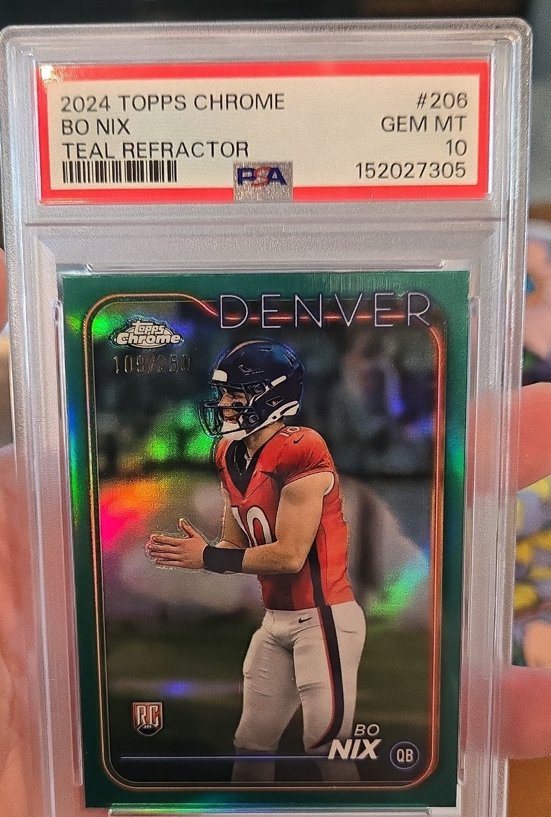 Bo Nix Topps Chrome #206 Teal Refractor