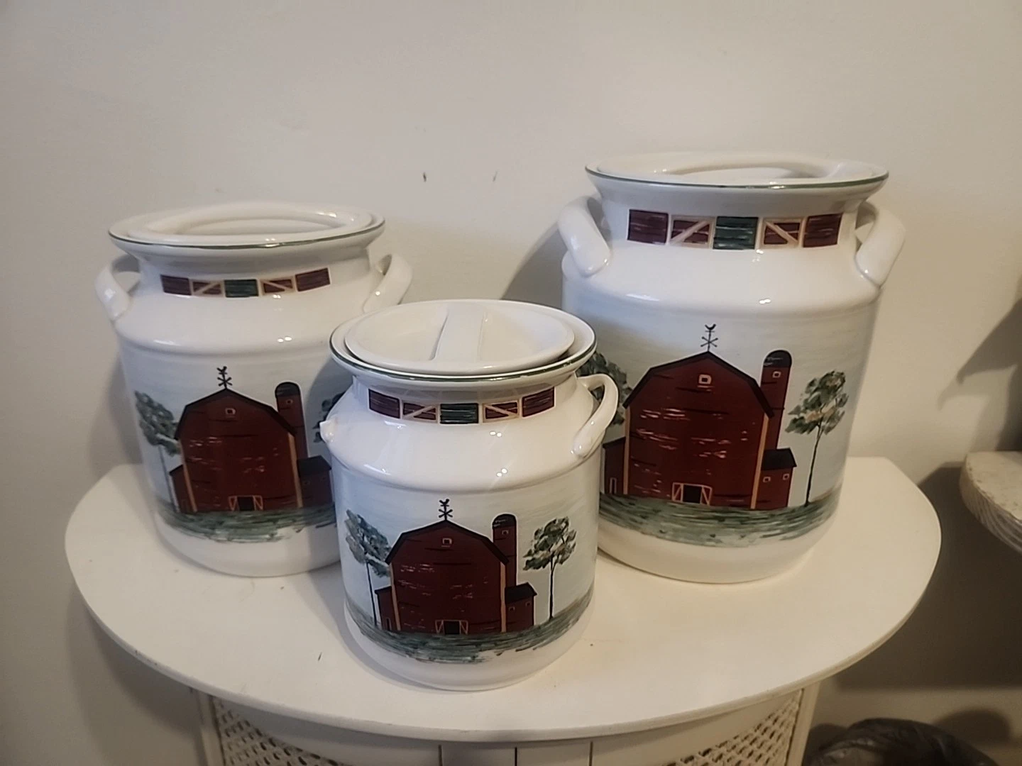 VTG SET/3 TIESHAN STONEWARE "PRAIRIE" Canisters ~ 8.5", 7.5", 6" Retired 2004