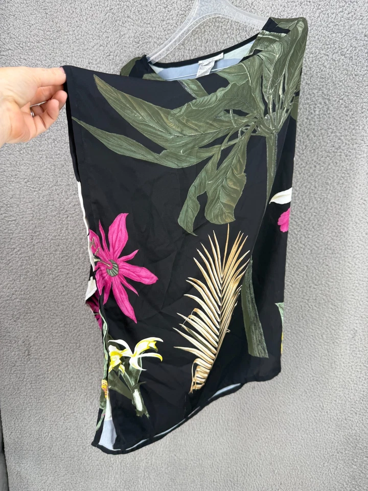 Chicos Border Floral Poncho L/XL Botanical Print Kimono Floral Pullover - Image 4 of 4