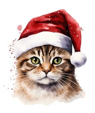 Santa Cat Christmas Sticker Labels 6 Card Gift Craft Journal Scrapbook