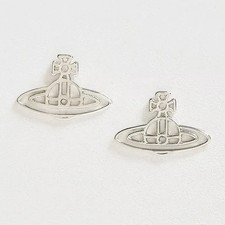 Vivienne Westwood Thin Lines Silver Flat Orb Stud Earrings. Retail 130