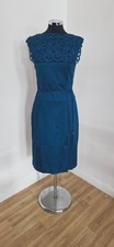 Phase Eight Turquoise Pencil Dress Size 12 Bodycon Occasion Tapework Midi