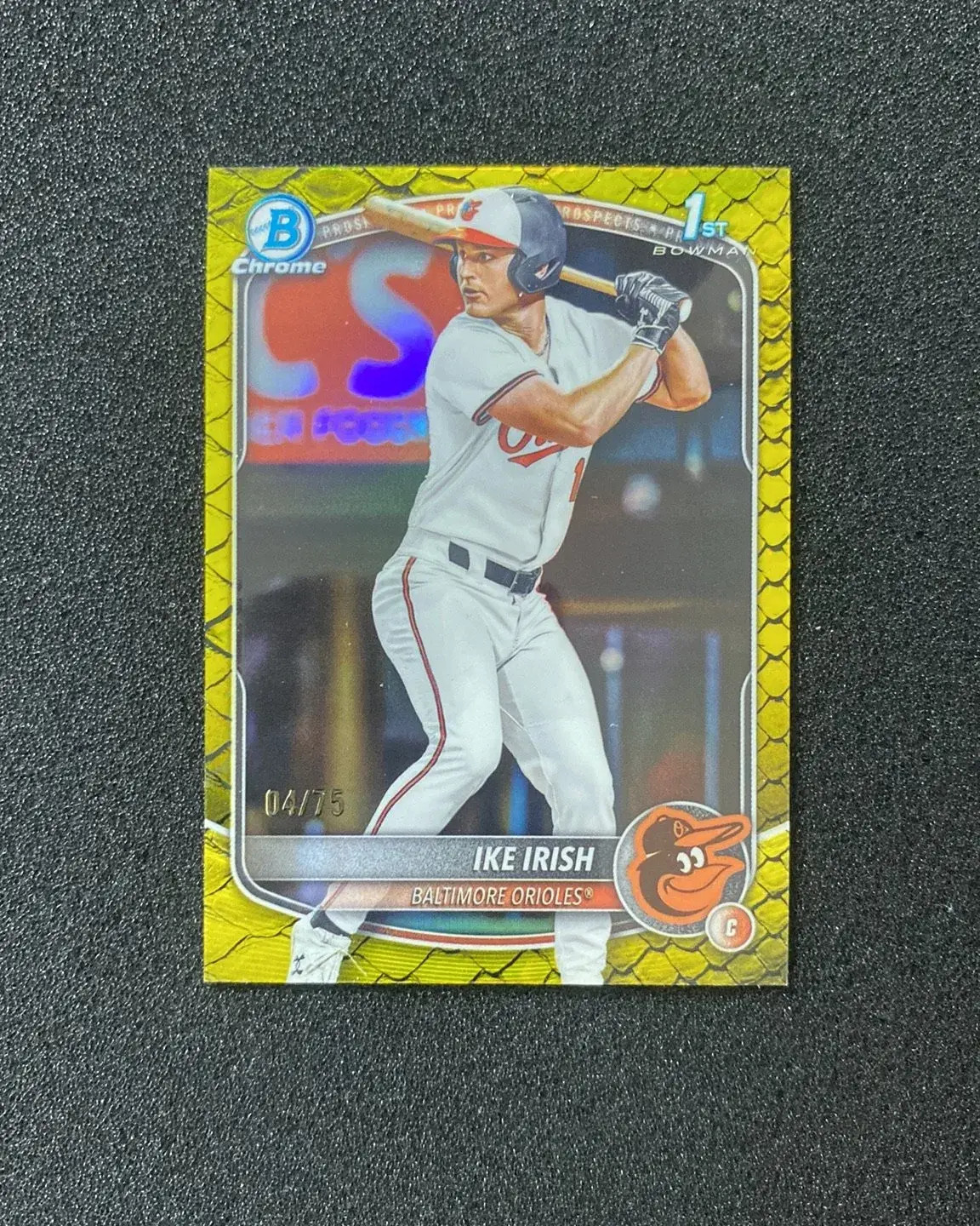 2025 Topps Bowman Draft Chrome Yellow Reptilian #BDC-16 Ike Irish 1st 4/75 QI95