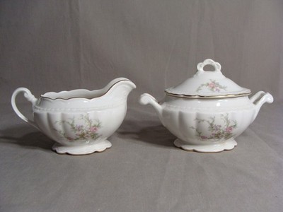 EMBASSY China Creamer & Sugar Bowl With Lid In The Sandra Pattern, USA
