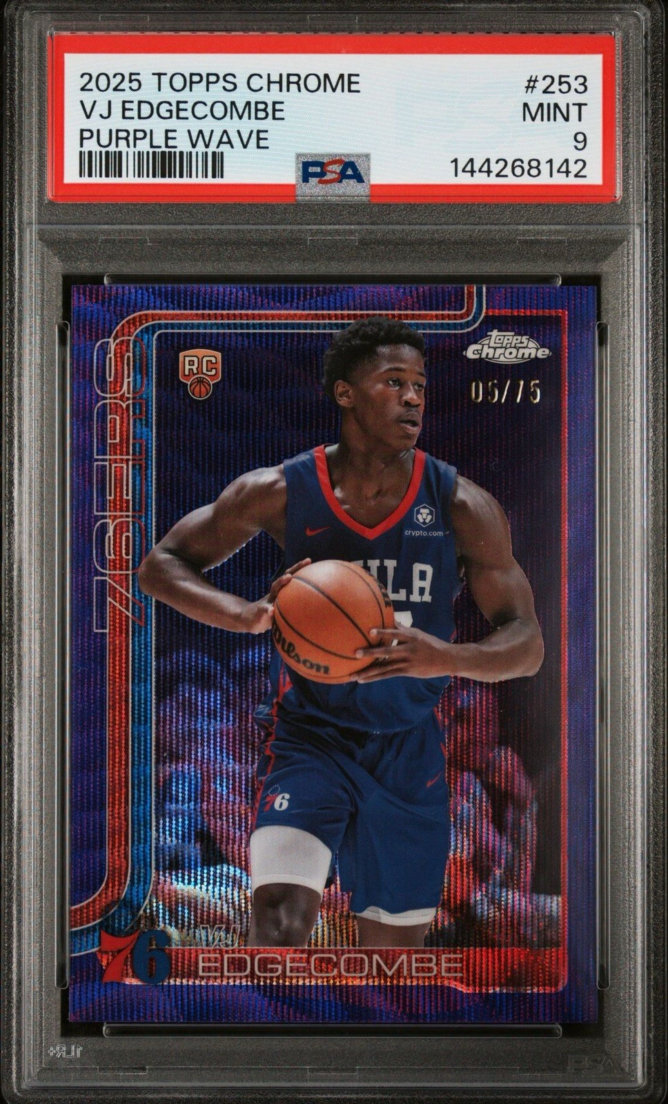 2025 Topps Chrome VJ Edgecombe Purple Wave Refractor  #5/75 RC 253 Rookie 76ers