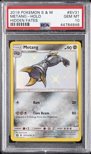 2019 POKEMON SUN & MOON HIDDEN FATES #SV31 METANG-HOLO PSA 10