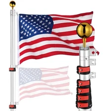 Yescom EZ GO 20ft Telescopic Flagpole with Rotating Lock Outside Inground Silver