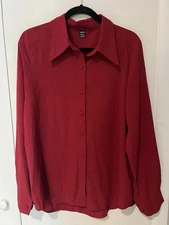 SHEIN Red Long Sleeve Button Up Top Womens XL Fabric Buttons Dress Chiffon