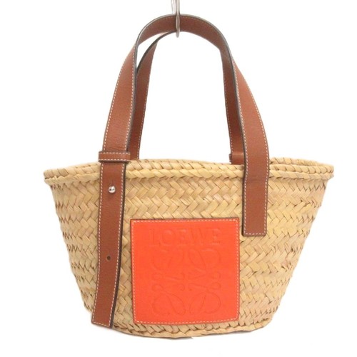 Loewe LOEWE Basket Bag Woven Hand Anagram Orange Beige Small AA Ladies