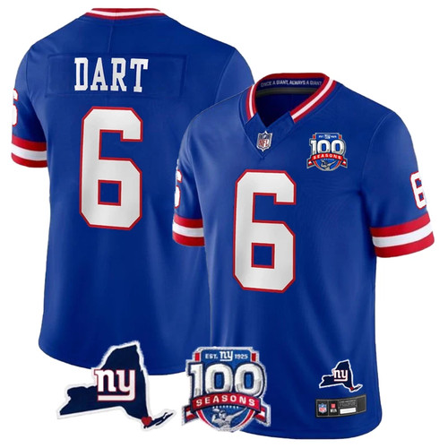 NWT Men's Giants #6 Jaxson Dart 100 Seasons Game Player Stitched Jersey