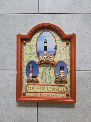 Vintage 3D Great Lakes Lighthouse Wall Plaque Michigan, Huron, Superior 16x12