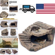 Reptile Cave Hideout for Turtles and Lizards Natural Design with Climbing Ramp