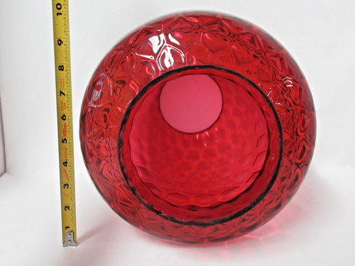 ANTIQUE LARGE RED HONEY COMB OPTIC OIL LAMP SHADE 6" FITTER - Picture 5 of 10