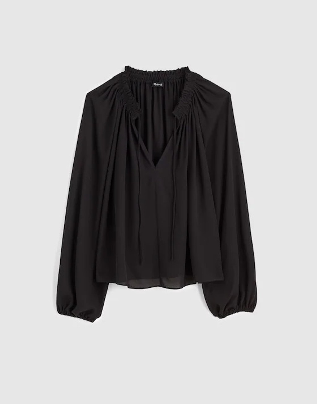 NWT Madewell Long-Sleeve Tie-Neck Top in black size large