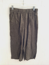 ELIE Elie Tahari Green Linen Pull on Cropped Wide Leg Pants Size S
