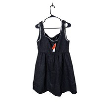 Cider Black Metallic Pinstripe Whipstitch Trim Babydoll Mini Dress Large NEW