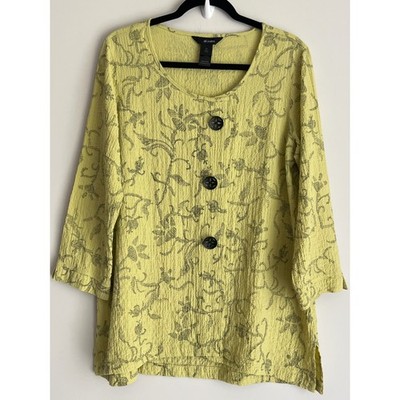 Ali Miles Women's Art to Wear Crinkle Botanical Print 3/4 Sleeve Tunic Top  M