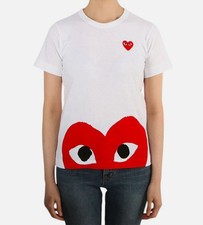 Comme Des Gar�ons Play Unisex White Heart-Print Cotton T-Shirt Size S