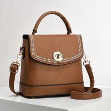 Women s Top Handle Satchel Crossbody Bag Turn Lock Gold Hardware Detachable