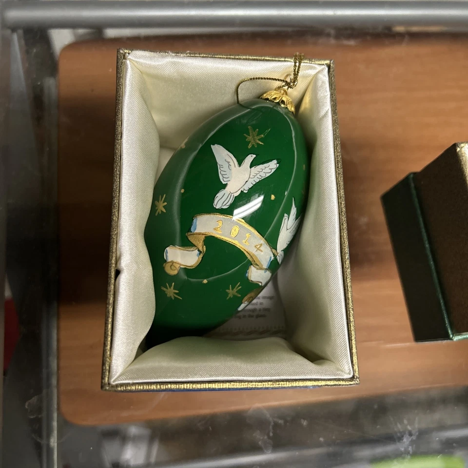 ORNAMENT 2014 Hand Painted "Li Bien" Glass -Angel & Doves Green Pink — 第 4/4 张图片