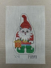 Mari Santas Cat Elf Needlepoint Canvas Colorful Pattern Hand Painted Christmas