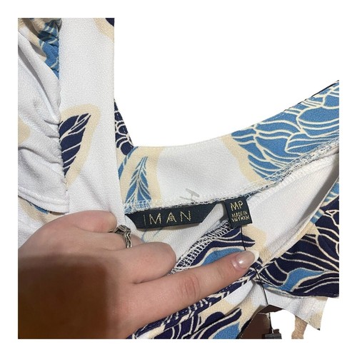 Iman Global Chic Blue Floral Maxi Dress VNeck Size MP Medium Petite NWT Hawaiian - Picture 6 of 10