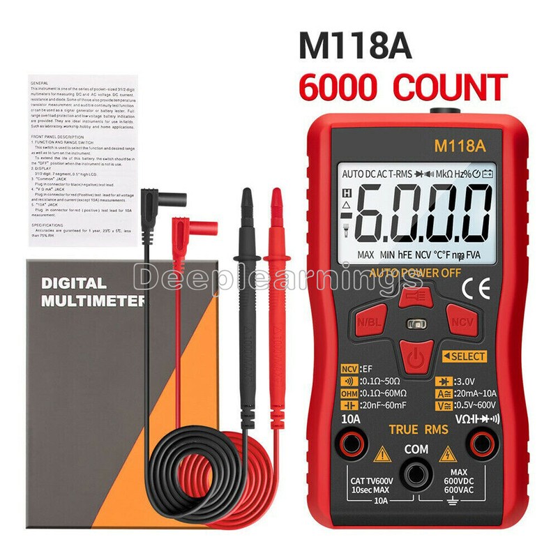 True RMS Digital Multimeter Amp Ohm Voltage Resistance Tester Meter AC/DC