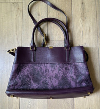 H by Halston Womens Leather Snakeskin Lizard Textured Double Handle Handbag