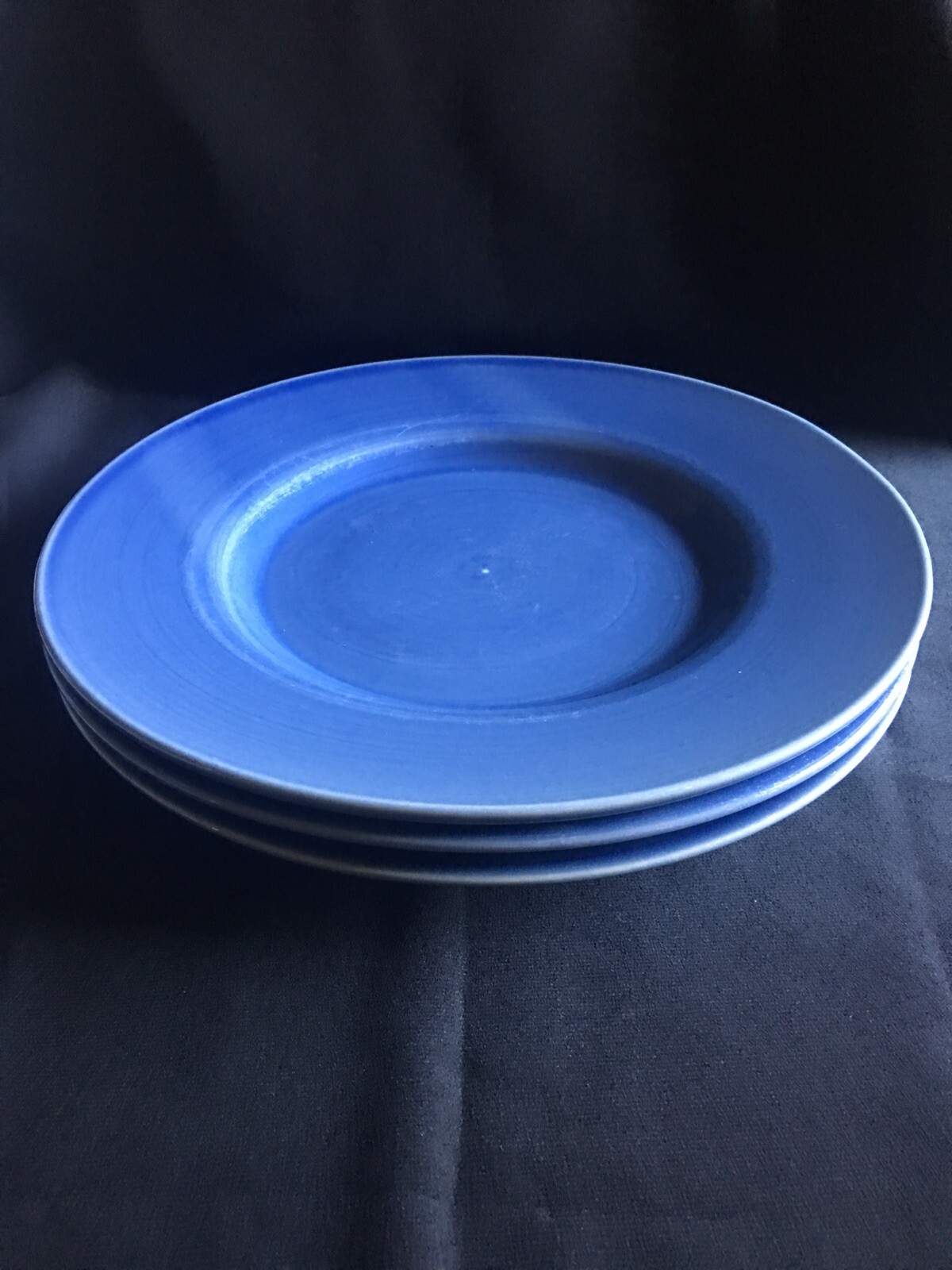 PIER 1 Dinner Plates Hand Painted Blue Swirl Spiral Vintage RARE SET OF