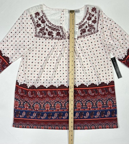 Almost Famous Top Women's XL New W/ Tags Embroidered Yoke Lace Floral Blouse - Picture 7 of 11