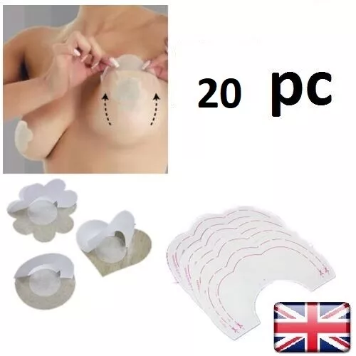 20 PC Nipple Cover + Breast Lift tape Bra Boob Pasties Stick On Shape Patch  Pad