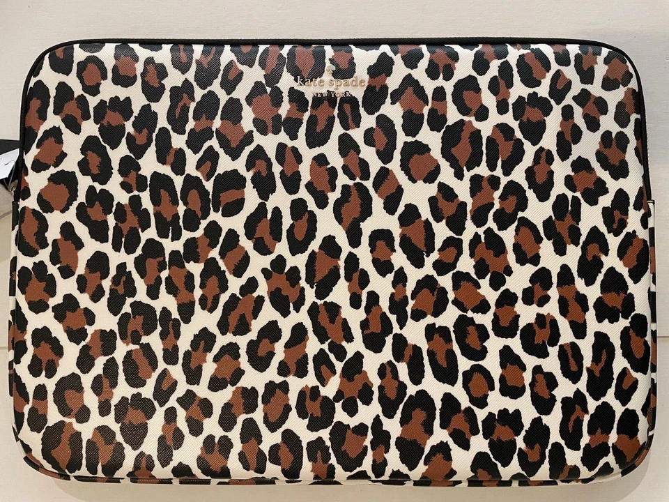 Kate Spade Madison Spotted Leopard Universal Size Laptop Sleeve, brown, cream, - Image 2 of 4