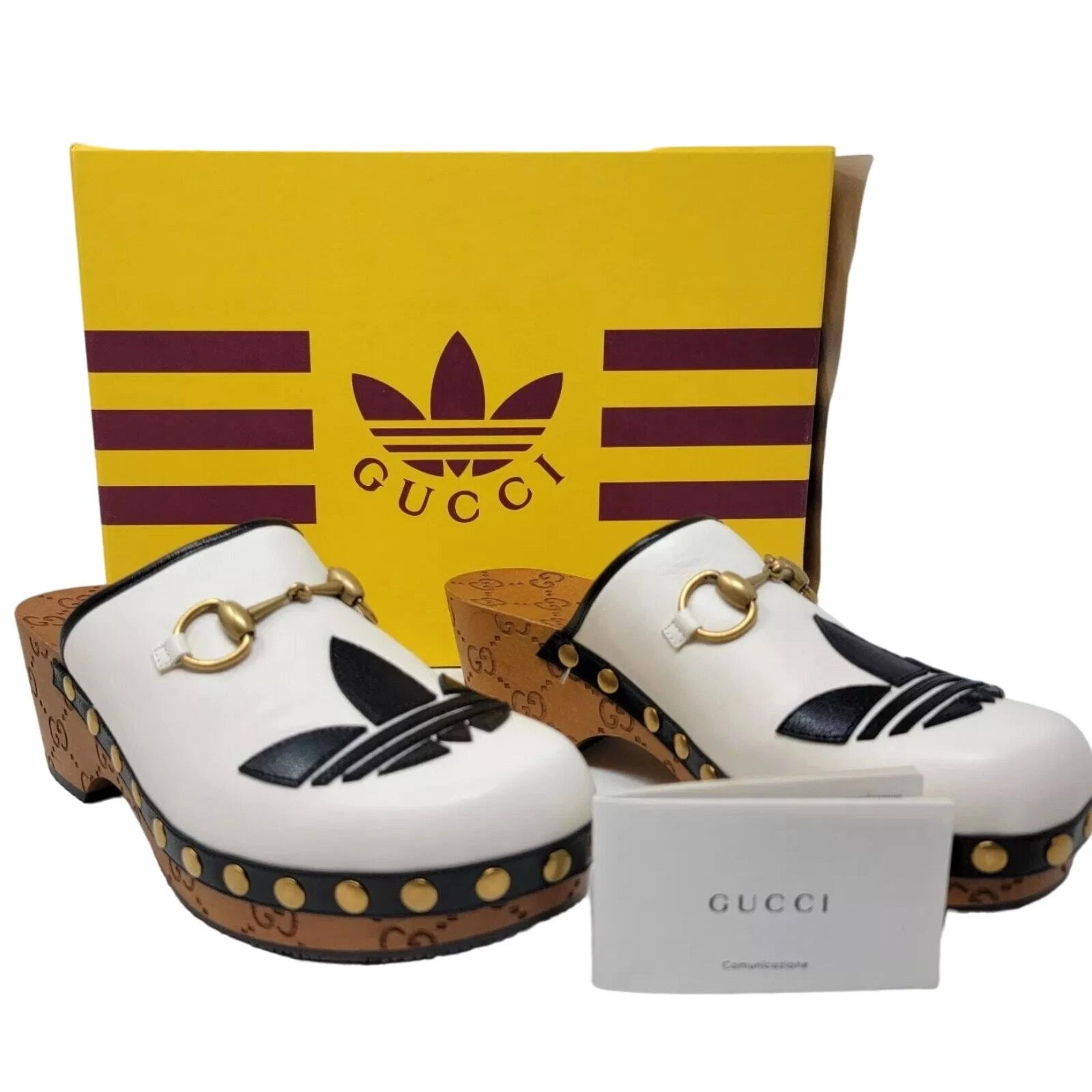 Chaussures GUCCI ADIDAS X cuir trèfle sabot mules blanc cassé 1 taille 35