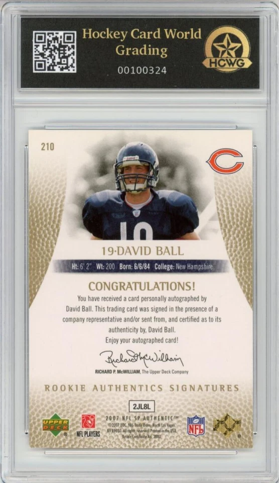 2007 SP Authentic #210 David Ball Autograph Rookie RC 13/25 HCWG 10 - Image 2 of 2