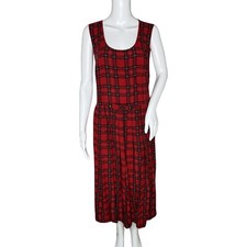 KDK Designs Dress Womens XL Black Red Plaid Midi Classic Preppy Cabin Vintage