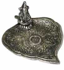 Ganesh on a Leaf Metal Incense Burner