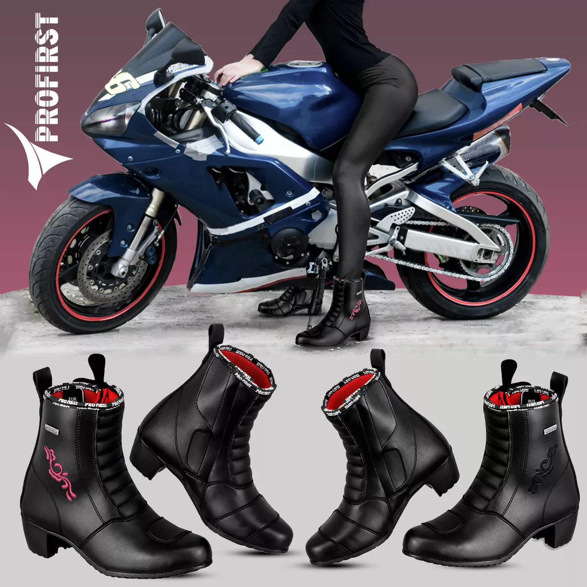 Women Motorcycle Boots Motorbike Boot Ladies Biker Racing Leather