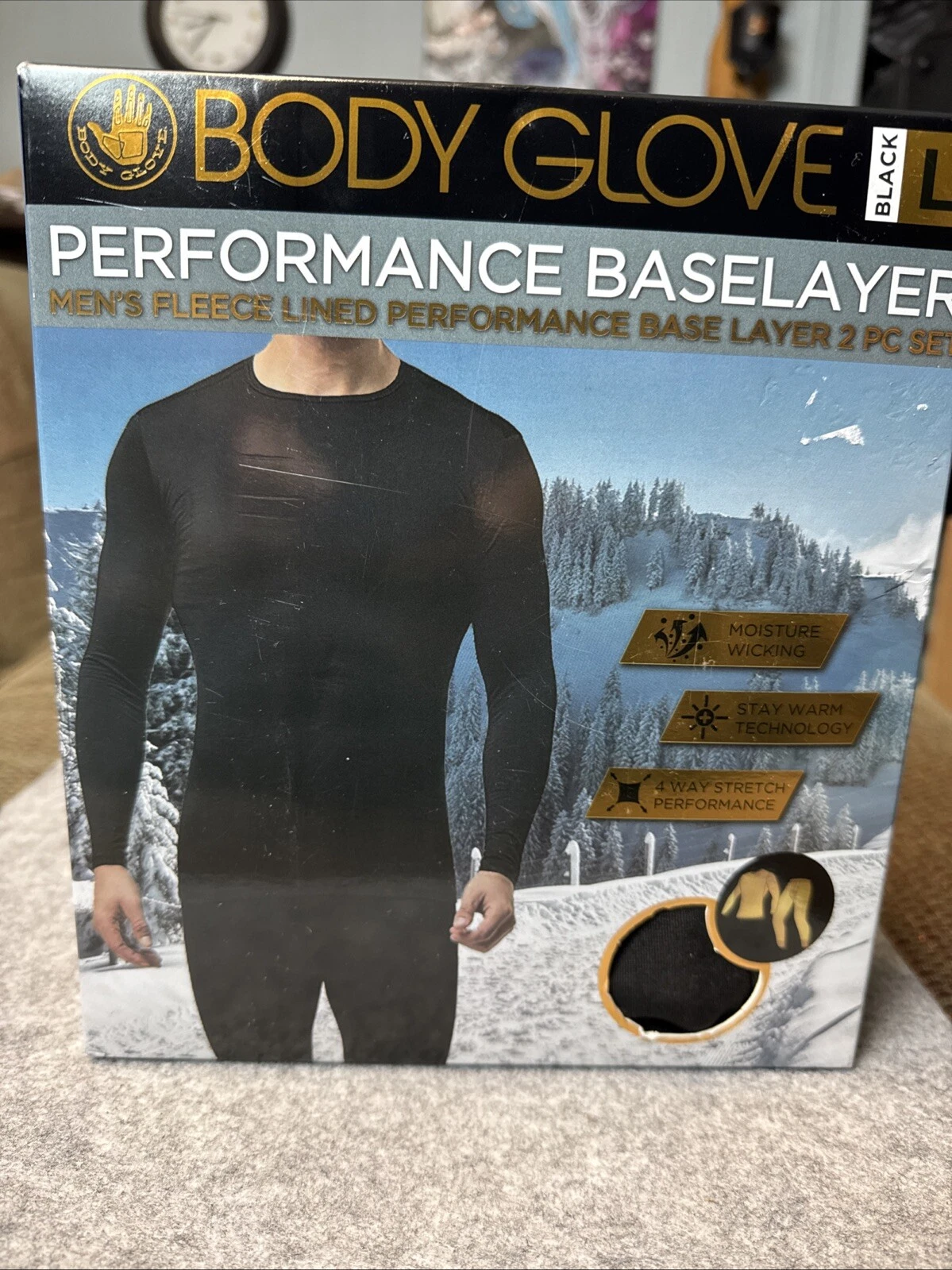 Body Glove Thermal Fleece Top Bottom Long Johns 2 PC Set Black Size LARGE NEW
