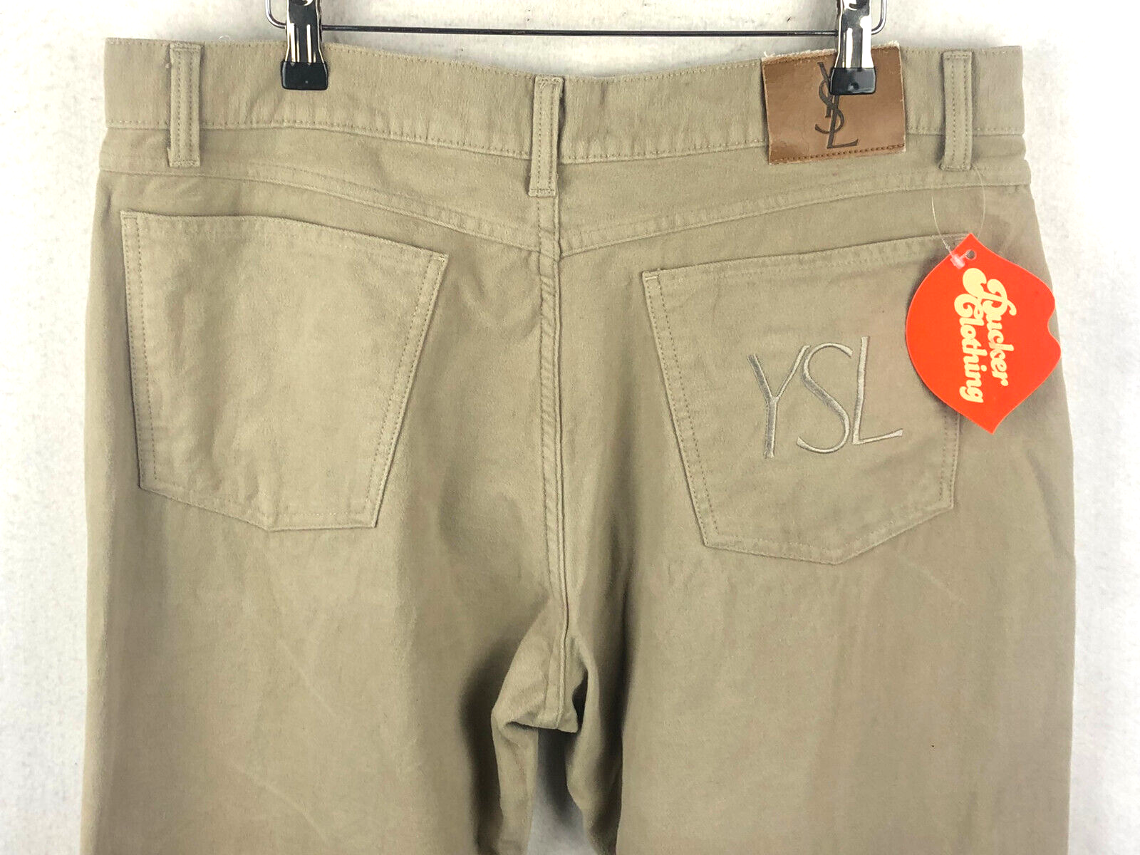 Jeans uomo YVES SAINT LAURENT W38 L31 taglio dritto zip mosca pelle di talpa beige cotone