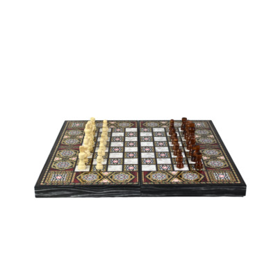 Schach & Backgammon Set Perlmutt 20 Zoll