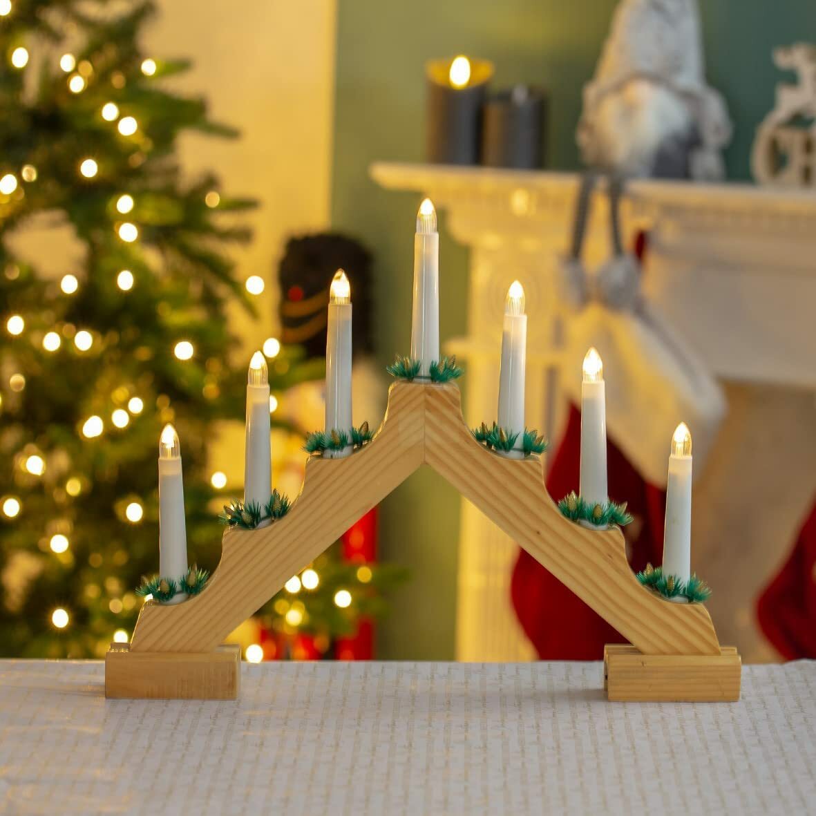 Candle Bridge Christmas Battery Operated Traditional Pine Wood Warm White  89470