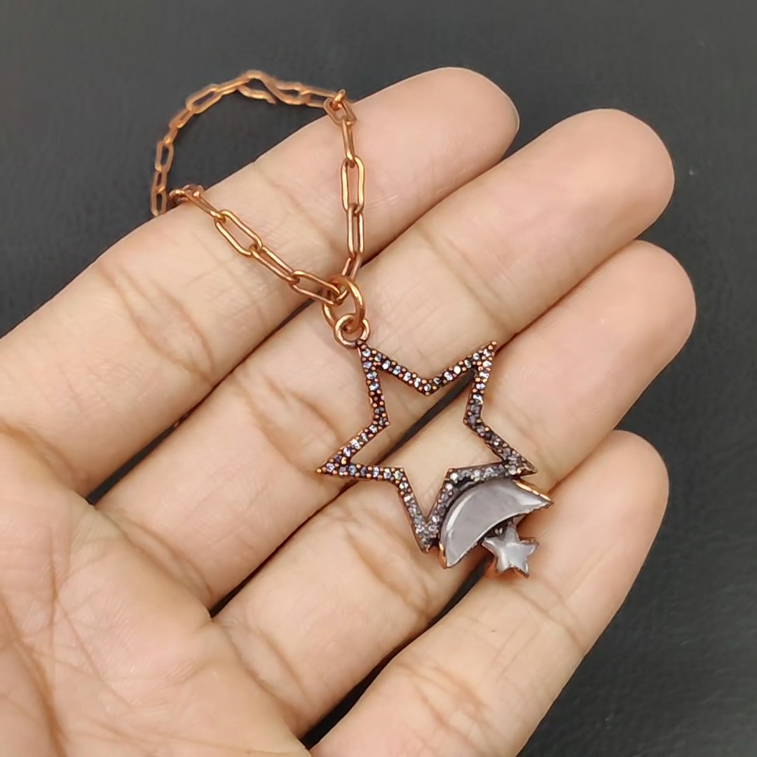 アンティーク Natural Silver Sheen Obsidian White Topaz Copper Electroformed