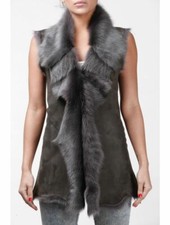 Grey Ladies Women's Soft Real Toscana Sheepskin Leather Gilet Waistcoat