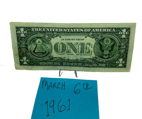 One Dollar Birthday Note March 6th 1961.Fancy Serial Number 1961 03 6 7. - Picture 3 of 4