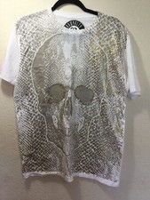 RAWYALTY COUTURE SKULL T-SHIRT WHITE GOLD MADE IN USA 100% COTTON SIZE L