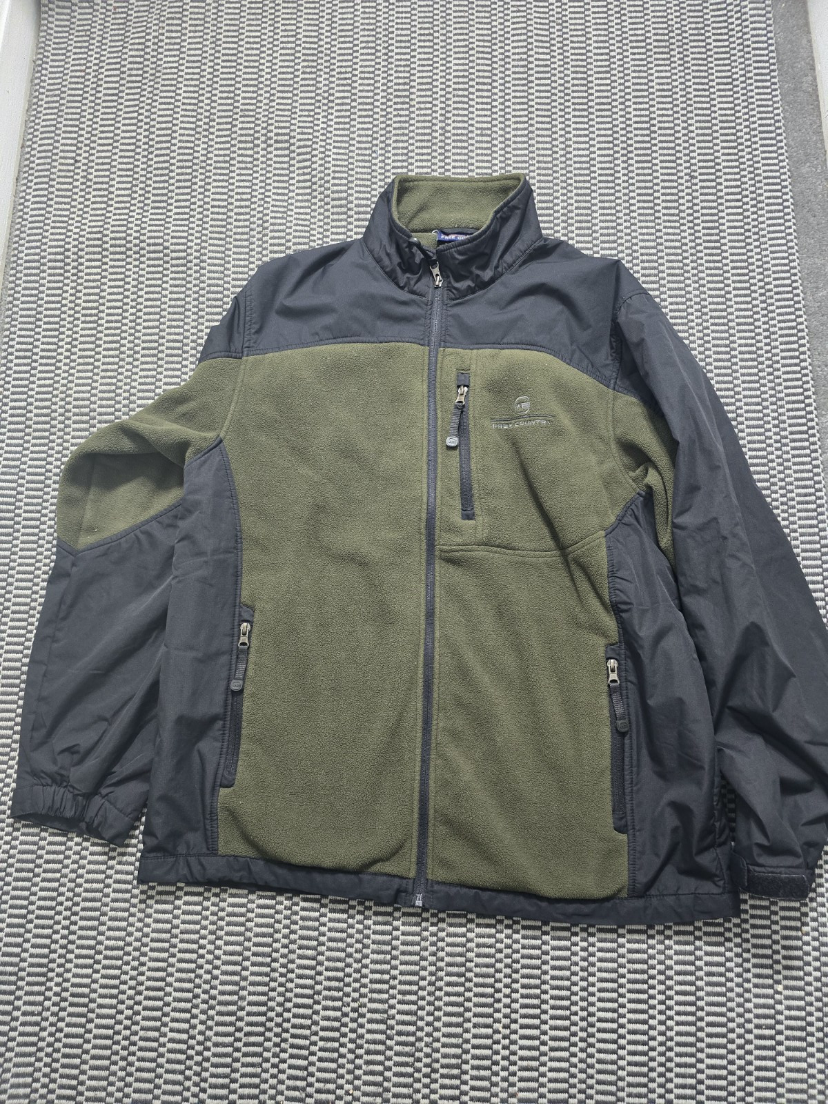 Free Country Mens Black/green  Full Zip Fleece Jacket Size large