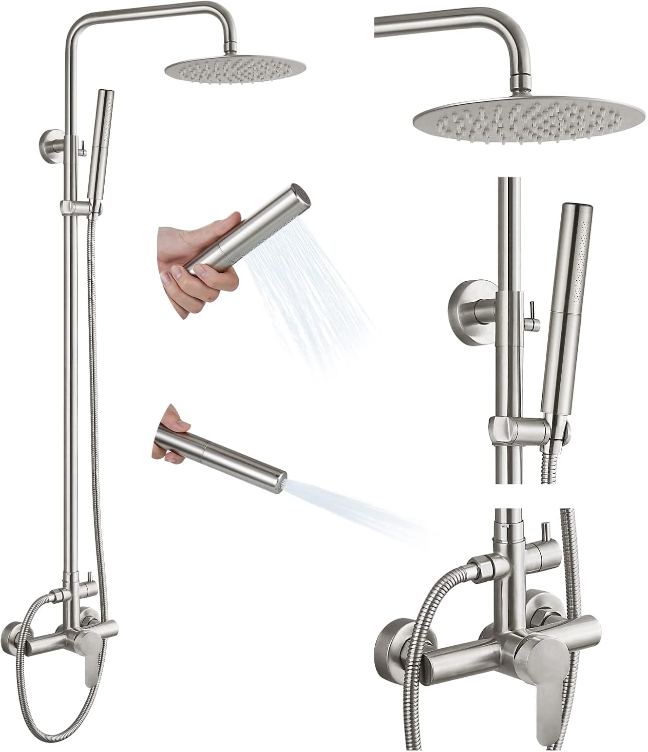 Outdoor Shower Faucet Sets Brushed Nickel 304 Stainless Steel Shower Head with 2